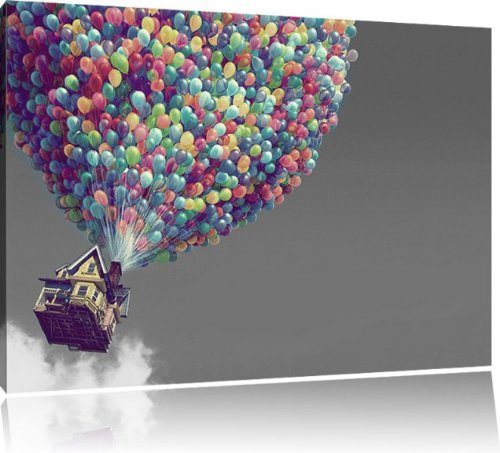Ballons-an-Haus-Bild-auf-Leinwand-XXL-riesige-Bilder-fertig-gerahmt-mit-Keilrahmen-Kunstdruck-auf-Wandbild-mit-Rahmen-gnstiger-als-Gemlde-oder-lbild-kein-Poster-oder-Plakat-Format100x70-cm-0