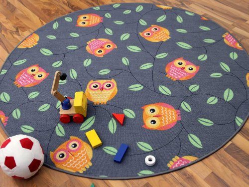 Kinder-Spielteppich-Eule-Grau-Anthrazit-Orange-Rund-in-7-Gren-0 Kinder-Spielteppich-Eule-Grau-Anthrazit-Orange-Rund-in-7-Gren-0