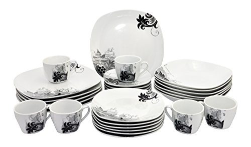 Kombiservice-Black-Flower-60-teilig-eckig-Porzellan-fr-12-Personen-wei-mit-schwarzem-Blumendekor-0 Kombiservice-Black-Flower-60-teilig-eckig-Porzellan-fr-12-Personen-wei-mit-schwarzem-Blumendekor-0