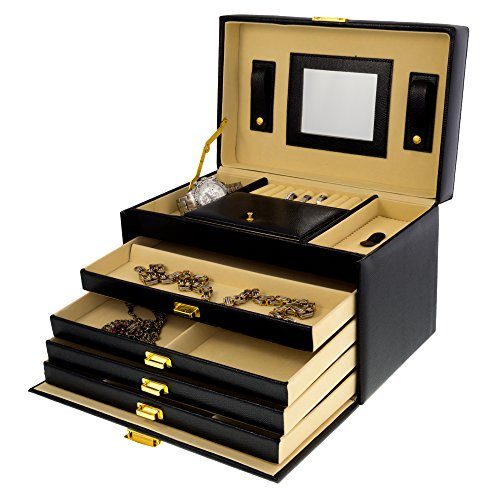 Schmuckschatulle-Schmuckkstchen-Schmuckkasten-Schmuckkoffer-Schmuckbox-Lederoptik-Schwarz-0 Schmuckschatulle-Schmuckkstchen-Schmuckkasten-Schmuckkoffer-Schmuckbox-Lederoptik-Schwarz-0