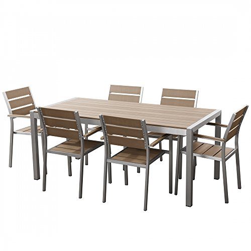 Aluminium-Gartenmbel-Set-braun-Tisch-180cm-6-Sthle-Polywood-VERNIO-0