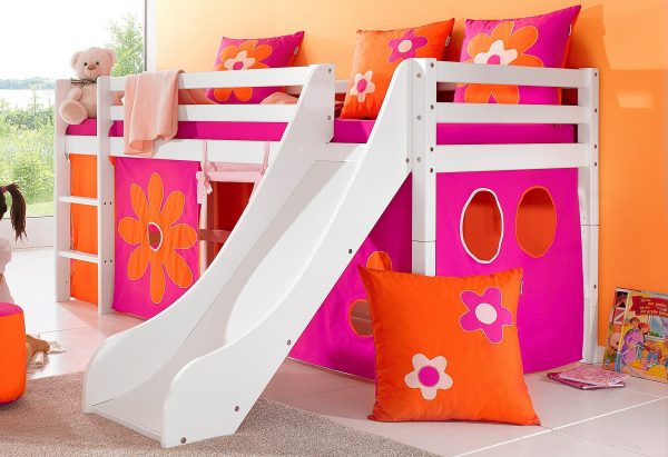Hoppekids Halbhohes Bett inkl. Rutsche mit Absturzschutzseiten »Flowerpower« bunt Bett mit Liegefläche 90/200 cm Hoppekids Halbhohes Bett inkl. Rutsche mit Absturzschutzseiten »Flowerpower« bunt Bett mit Liegefläche 90/200 cm