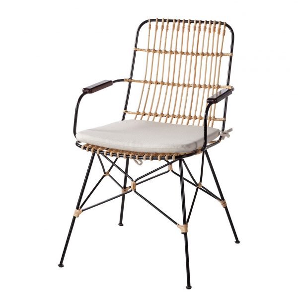 Armlehnenstuhl Pukaki (inkl. Sitzkissen) - Rattan / Metall - Rattan / Grau Armlehnenstuhl Pukaki (inkl. Sitzkissen) - Rattan / Metall - Rattan / Grau