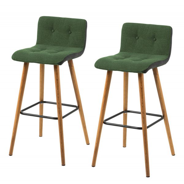 Barhocker Troon (2er-Set) - Eiche massiv / Webstoff - Grau / Grün Barhocker Troon (2er-Set) - Eiche massiv / Webstoff - Grau / Grün