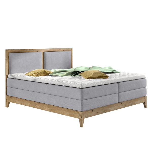 Boxspringbett LaamliaWood III - Webstoff / Eiche Teilmassiv - Hellgrau / Eiche Boxspringbett LaamliaWood III - Webstoff / Eiche Teilmassiv - Hellgrau / Eiche