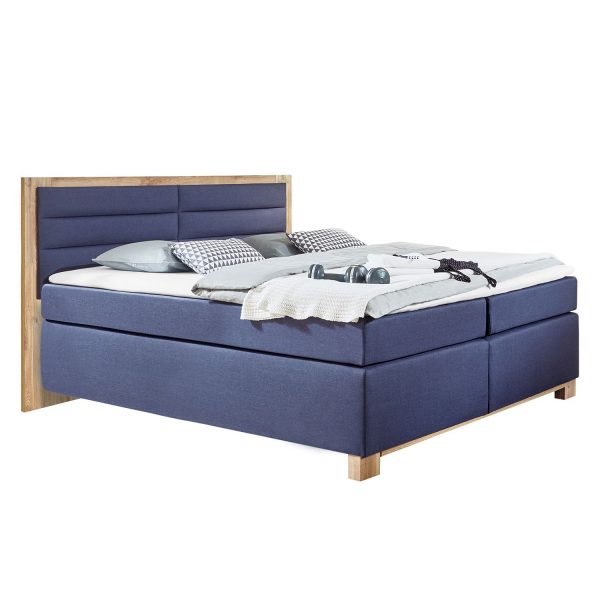Boxspringbett Ohio - Kaltschaumtopper - Dunkelblau / Plankeneiche Dekor Boxspringbett Ohio - Kaltschaumtopper - Dunkelblau / Plankeneiche Dekor