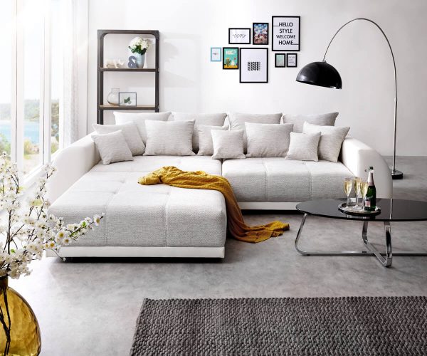DELIFE Big-Sofa Violetta 310x135 cm Hellgrau Creme mit Hocker, Big Sofas DELIFE Big-Sofa Violetta 310x135 cm Hellgrau Creme mit Hocker, Big Sofas