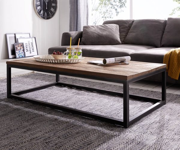 DELIFE Couchtisch Topeka 130x70 Teak Natur Industrial Metallgestell, Couchtische DELIFE Couchtisch Topeka 130x70 Teak Natur Industrial Metallgestell, Couchtische