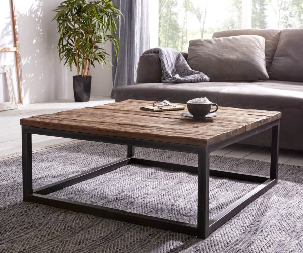 DELIFE Couchtisch Topeka 85x85 Teak Natur Industrial Metallgestell, Couchtische DELIFE Couchtisch Topeka 85x85 Teak Natur Industrial Metallgestell, Couchtische