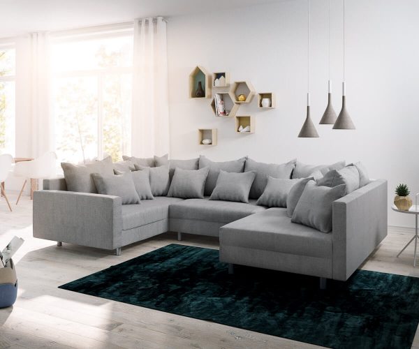 DELIFE Wohnlandschaft Clovis Grau Flachgewebe mit Armlehne Modulsofa, Design Wohnlandschaften, Couch Loft, Modulsofa, modular DELIFE Wohnlandschaft Clovis Grau Flachgewebe mit Armlehne Modulsofa, Design Wohnlandschaften, Couch Loft, Modulsofa, modular