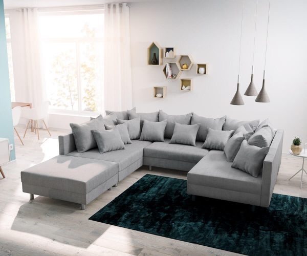 DELIFE Wohnlandschaft Clovis Grau modular Flachgewebe Hocker, Design Wohnlandschaften, Couch Loft, Modulsofa, modular DELIFE Wohnlandschaft Clovis Grau modular Flachgewebe Hocker, Design Wohnlandschaften, Couch Loft, Modulsofa, modular