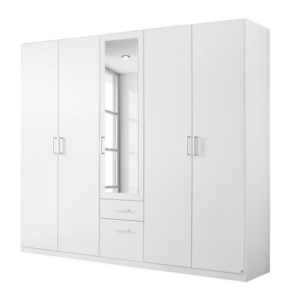 Drehtürenschrank Bingen - Alpinweiß - 226 cm (5-türig) - 1 Spiegeltür Drehtürenschrank Bingen - Alpinweiß - 226 cm (5-türig) - 1 Spiegeltür