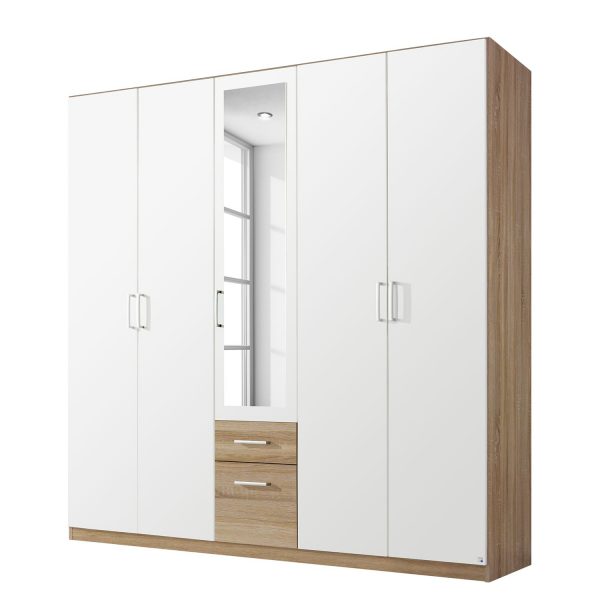Drehtürenschrank Bingen - Eiche Riviera Dekor - 226 cm (5-türig) - 1 Spiegeltür Drehtürenschrank Bingen - Eiche Riviera Dekor - 226 cm (5-türig) - 1 Spiegeltür