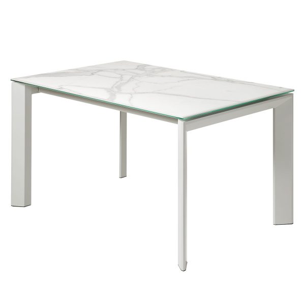 Esstisch Rineo (mit Ausziehfunktion) - Keramik / Stahl - Weiß / Grau - 160 x 90 cm