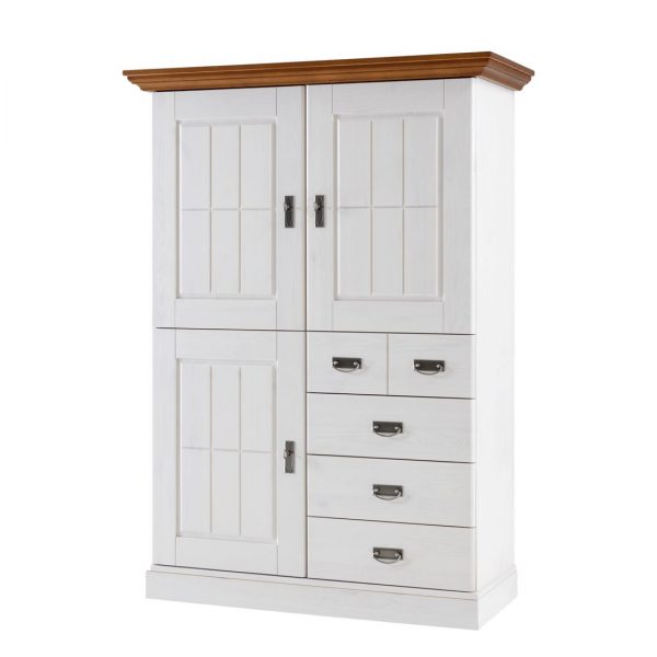Highboard Fjord - Kiefer massiv - Weiß/Bernstein Highboard Fjord - Kiefer massiv - Weiß/Bernstein