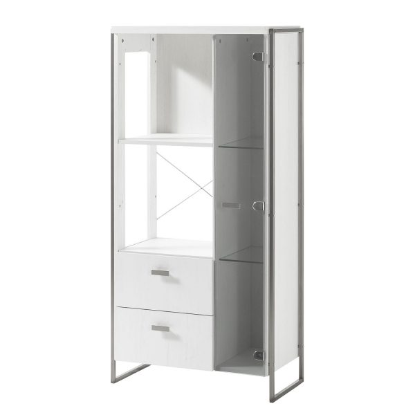 Hochkommode Pryor III - Pinie Weiß Dekor / Silber Hochkommode Pryor III - Pinie Weiß Dekor / Silber