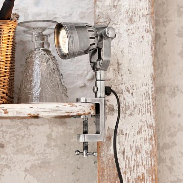 Klemmlampe Cam antiksilber H/Ø ca. 27/6 Klemmlampe Cam antiksilber H/Ø ca. 27/6
