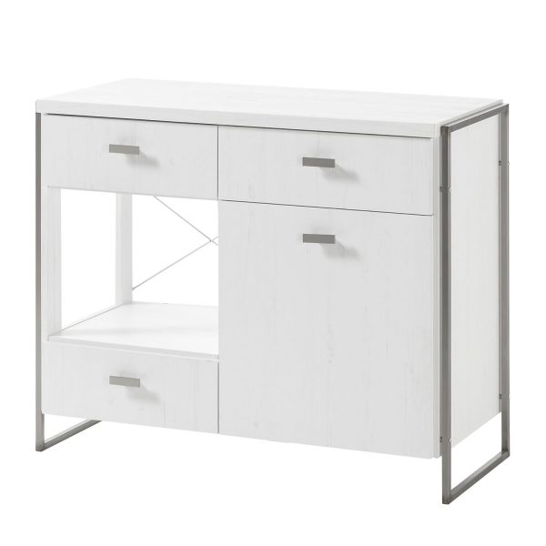 Kommode Pryor - Pinie Weiß Dekor / Silber Kommode Pryor - Pinie Weiß Dekor / Silber