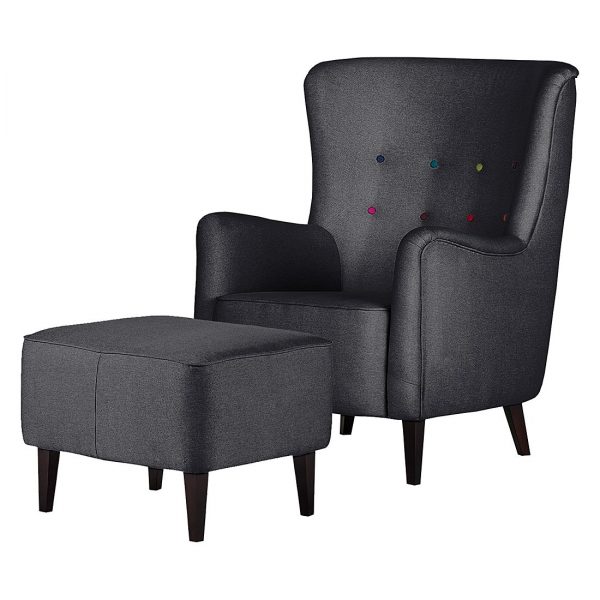 Ohrensessel Josslyn Webstoff Dunkelgrau - Mit Hocker Ohrensessel Josslyn Webstoff Dunkelgrau - Mit Hocker