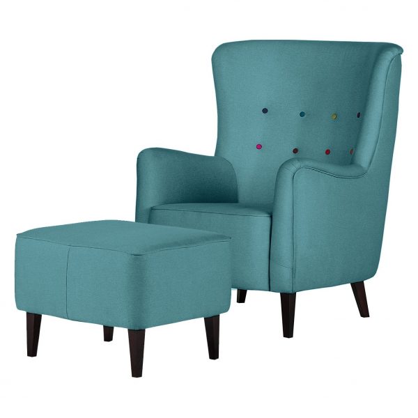 Ohrensessel Josslyn - Webstoff Petrol - Mit Hocker Ohrensessel Josslyn - Webstoff Petrol - Mit Hocker