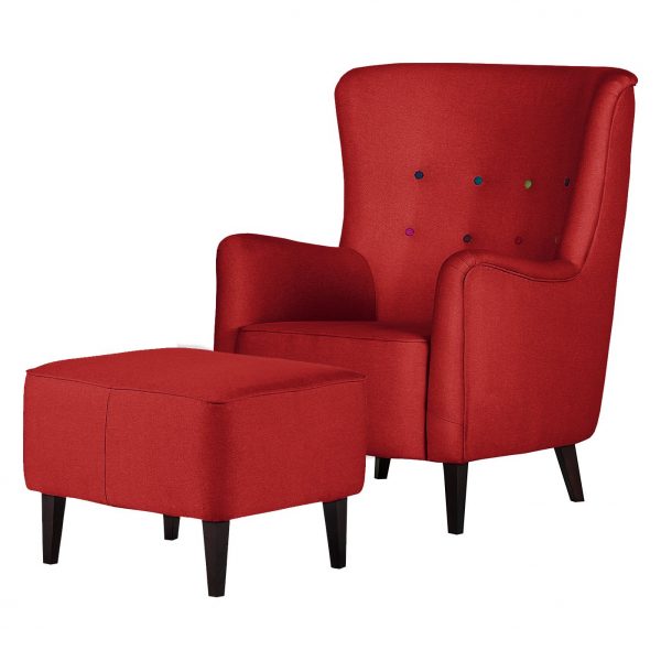 Ohrensessel Josslyn - Webstoff Rot - Mit Hocker Ohrensessel Josslyn - Webstoff Rot - Mit Hocker