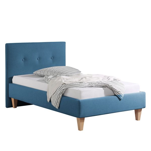 Polsterbett Alnarp Strukturstoff - 100 x 200cm - Bettgestell mit Lattenrost - Jeansblau Polsterbett Alnarp Strukturstoff - 100 x 200cm - Bettgestell mit Lattenrost - Jeansblau