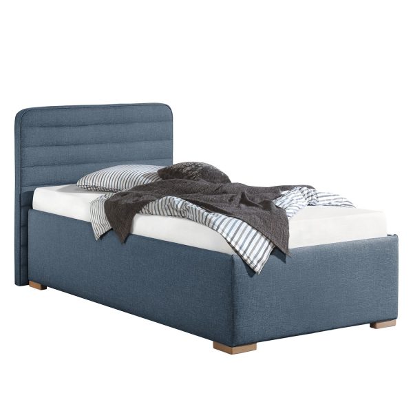 Polsterbett Vitaby Strukturstoff - 100 x 200cm - Bettgestell mit Lattenrost - Jeansblau Polsterbett Vitaby Strukturstoff - 100 x 200cm - Bettgestell mit Lattenrost - Jeansblau