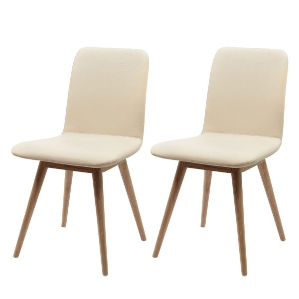 Polsterstuhl Loca (2er-Set) - Eiche massiv - Echtleder Tupi Creme Polsterstuhl Loca (2er-Set) - Eiche massiv - Echtleder Tupi Creme