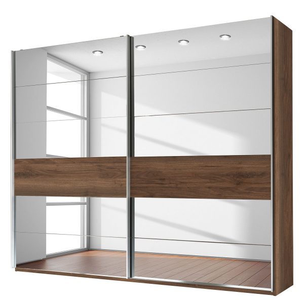Schwebetürenschrank Eylau - Nussbaum Dekor / Spiegelglas Schwebetürenschrank Eylau - Nussbaum Dekor / Spiegelglas