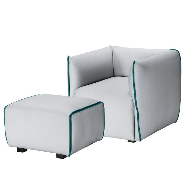 Sessel Grady II Webstoff - Mit Hocker - Hellgrau / Türkis Sessel Grady II Webstoff - Mit Hocker - Hellgrau / Türkis