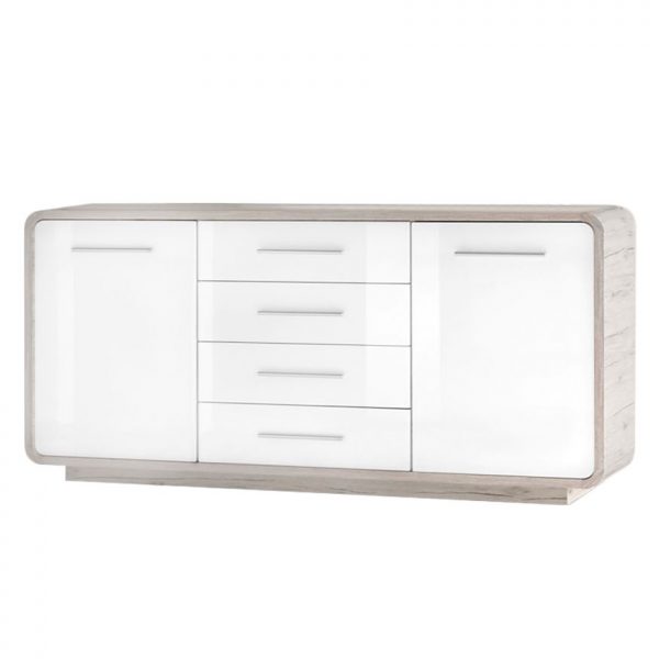 Sideboard Lerida - Hochglanz Weiß / Sandeiche Dekor Sideboard Lerida - Hochglanz Weiß / Sandeiche Dekor