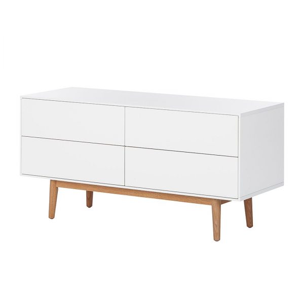 Sideboard Lindholm V - Eiche teilmassiv - Weiß / Eiche Sideboard Lindholm V - Eiche teilmassiv - Weiß / Eiche