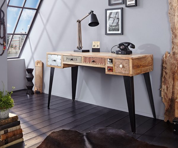 WOLF MÖBEL Schreibtisch Himalaya 130 cm Mango Natur 6 Schübe, Schreibtische WOLF MÖBEL Schreibtisch Himalaya 130 cm Mango Natur 6 Schübe, Schreibtische