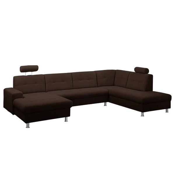Wohnlandschaft Straid Webstoff - Longchair davorstehend links / Ottomane rechts - Braun Wohnlandschaft Straid Webstoff - Longchair davorstehend links / Ottomane rechts - Braun