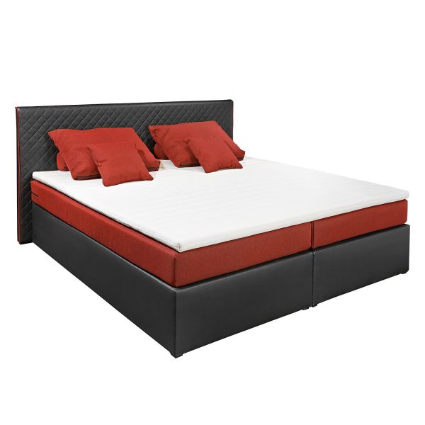 Boxspringbett Oakham (inklusive Topper) Kunstleder - 140 x 200cm - Schwarz / Rot Boxspringbett Oakham (inklusive Topper) Kunstleder - 140 x 200cm - Schwarz / Rot
