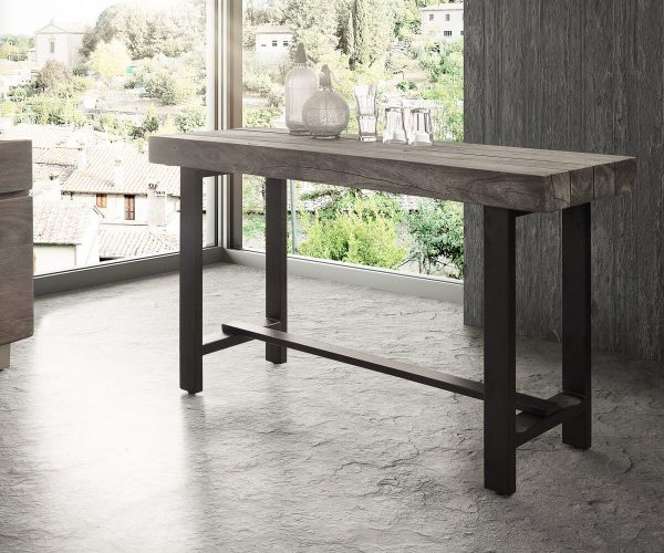 DELIFE Bartisch Blokk 165x60 cm Akazie Platin Massivholz Metall, Bartische DELIFE Bartisch Blokk 165x60 cm Akazie Platin Massivholz Metall, Bartische