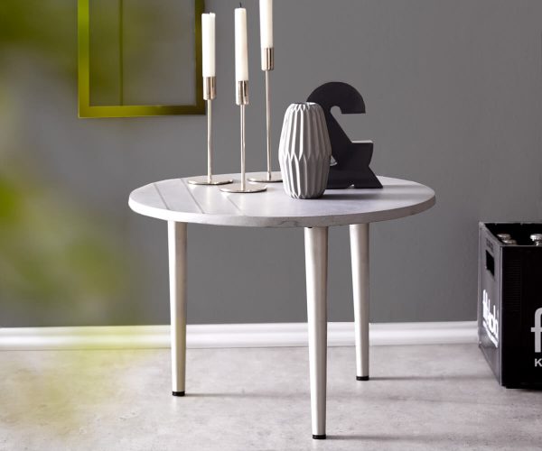 DELIFE Beistelltisch Metropolitan 50 cm Grau Beton Edelstahl rund, Beistelltische DELIFE Beistelltisch Metropolitan 50 cm Grau Beton Edelstahl rund, Beistelltische
