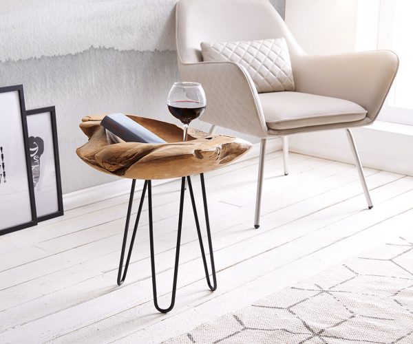 DELIFE Beistelltisch Talina 55x55 Teak Natur Unikat Metallbeine, Beistelltische DELIFE Beistelltisch Talina 55x55 Teak Natur Unikat Metallbeine, Beistelltische