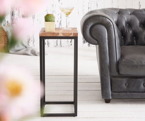 DELIFE Beistelltisch Tatius 28x28 Sheesham Natur Gestell Schwarz, Beistelltische DELIFE Beistelltisch Tatius 28x28 Sheesham Natur Gestell Schwarz, Beistelltische