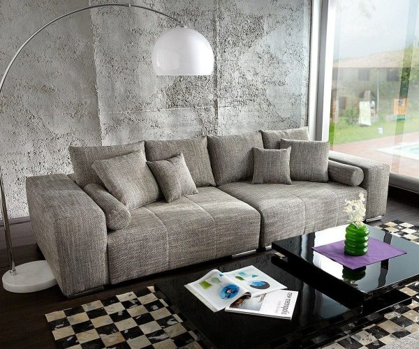 DELIFE Big-Sofa Marbeya 285x115 cm Hellgrau Couch mit Kissen, Big Sofas DELIFE Big-Sofa Marbeya 285x115 cm Hellgrau Couch mit Kissen, Big Sofas