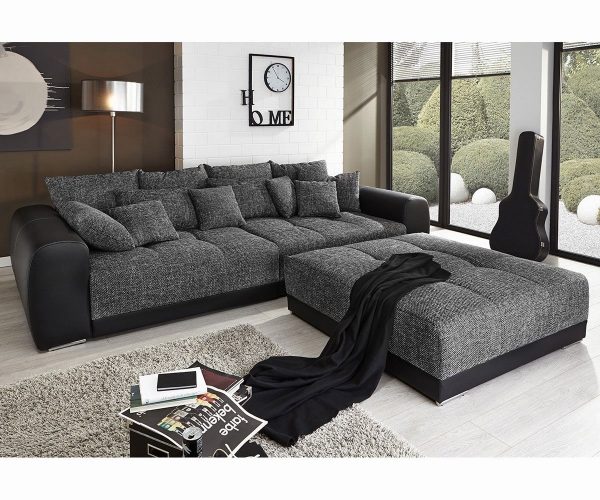 DELIFE Big-Sofa Valeska 310x135 Schwarz Strukturstoff 12 Kissen, Big Sofas DELIFE Big-Sofa Valeska 310x135 Schwarz Strukturstoff 12 Kissen, Big Sofas