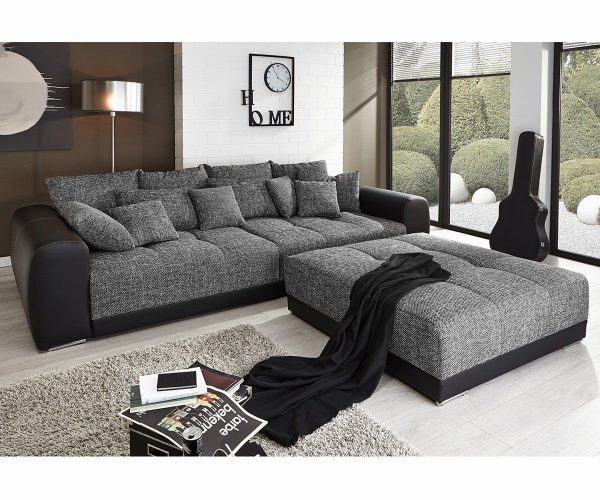 DELIFE Big-Sofa Valeska 310x135 Schwarz mit Hocker und Kissen, Big Sofas DELIFE Big-Sofa Valeska 310x135 Schwarz mit Hocker und Kissen, Big Sofas