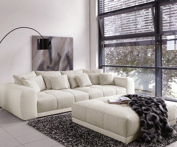 DELIFE Big-Sofa Valeska 310x135 mit Hocker Grau Weiss, Big Sofas DELIFE Big-Sofa Valeska 310x135 mit Hocker Grau Weiss, Big Sofas