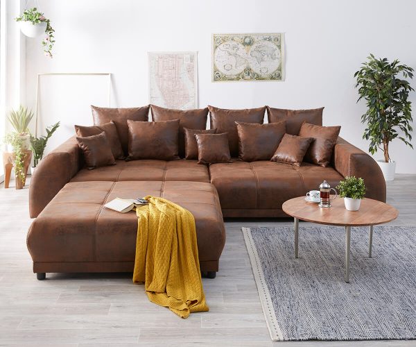 DELIFE Big-Sofa Violetta 310x135 Braun Antik Optik Hocker Kissen, Big Sofas DELIFE Big-Sofa Violetta 310x135 Braun Antik Optik Hocker Kissen, Big Sofas