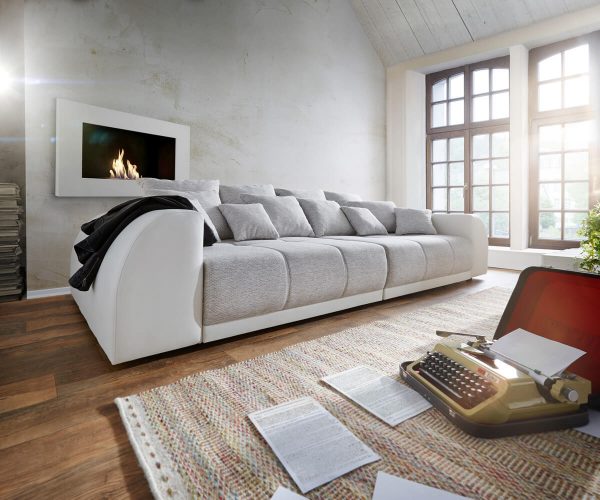 DELIFE Big-Sofa Violetta 310x135 Creme Hellgrau mit 12 Kissen, Big Sofas DELIFE Big-Sofa Violetta 310x135 Creme Hellgrau mit 12 Kissen, Big Sofas