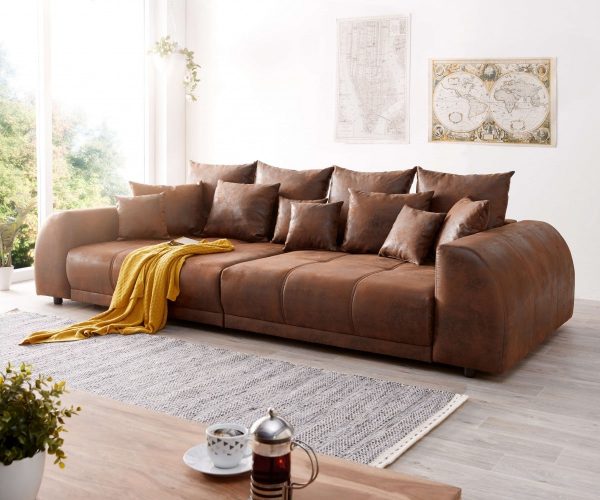 DELIFE Big-Sofa Violetta 310x135 cm Braun Antik Optik mit Kissen, Big Sofas DELIFE Big-Sofa Violetta 310x135 cm Braun Antik Optik mit Kissen, Big Sofas