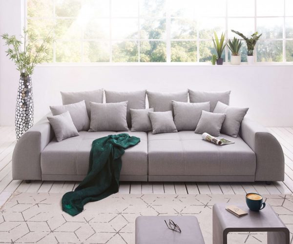 DELIFE Big-Sofa Violetta 310x135 cm Grau abgesteppt mit Kissen, Big Sofas DELIFE Big-Sofa Violetta 310x135 cm Grau abgesteppt mit Kissen, Big Sofas