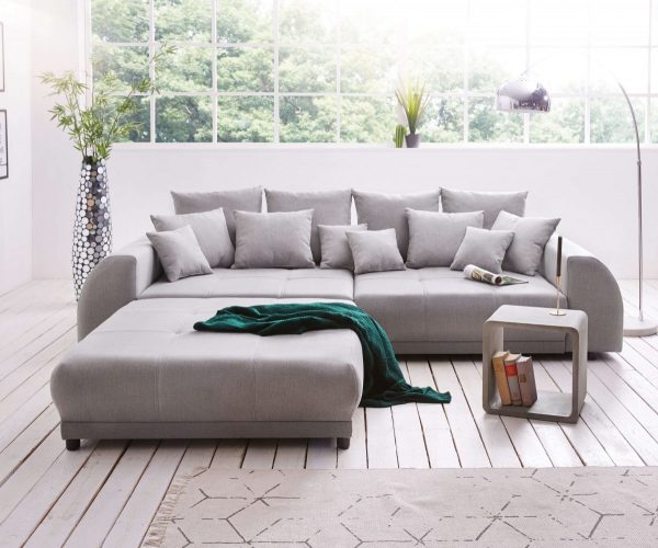 DELIFE Big-Sofa Violetta 310x135 cm Grau inklusive Hocker, Big Sofas DELIFE Big-Sofa Violetta 310x135 cm Grau inklusive Hocker, Big Sofas