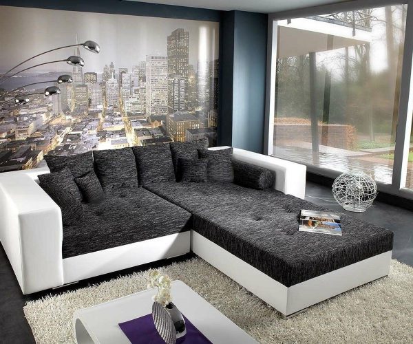 DELIFE Bigsofa Marlen 300x140 cm Weiss Schwarz mit Sitzhocker, Big Sofas DELIFE Bigsofa Marlen 300x140 cm Weiss Schwarz mit Sitzhocker, Big Sofas