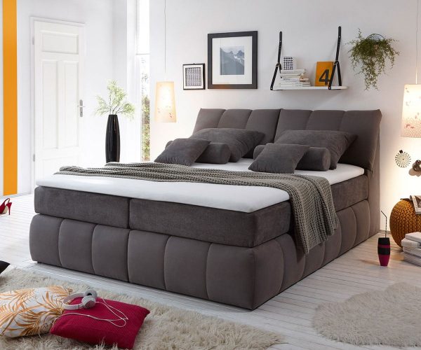 DELIFE Boxspringbett Brasilia 180x200 Grau Matratze und Topper, Boxspringbetten DELIFE Boxspringbett Brasilia 180x200 Grau Matratze und Topper, Boxspringbetten